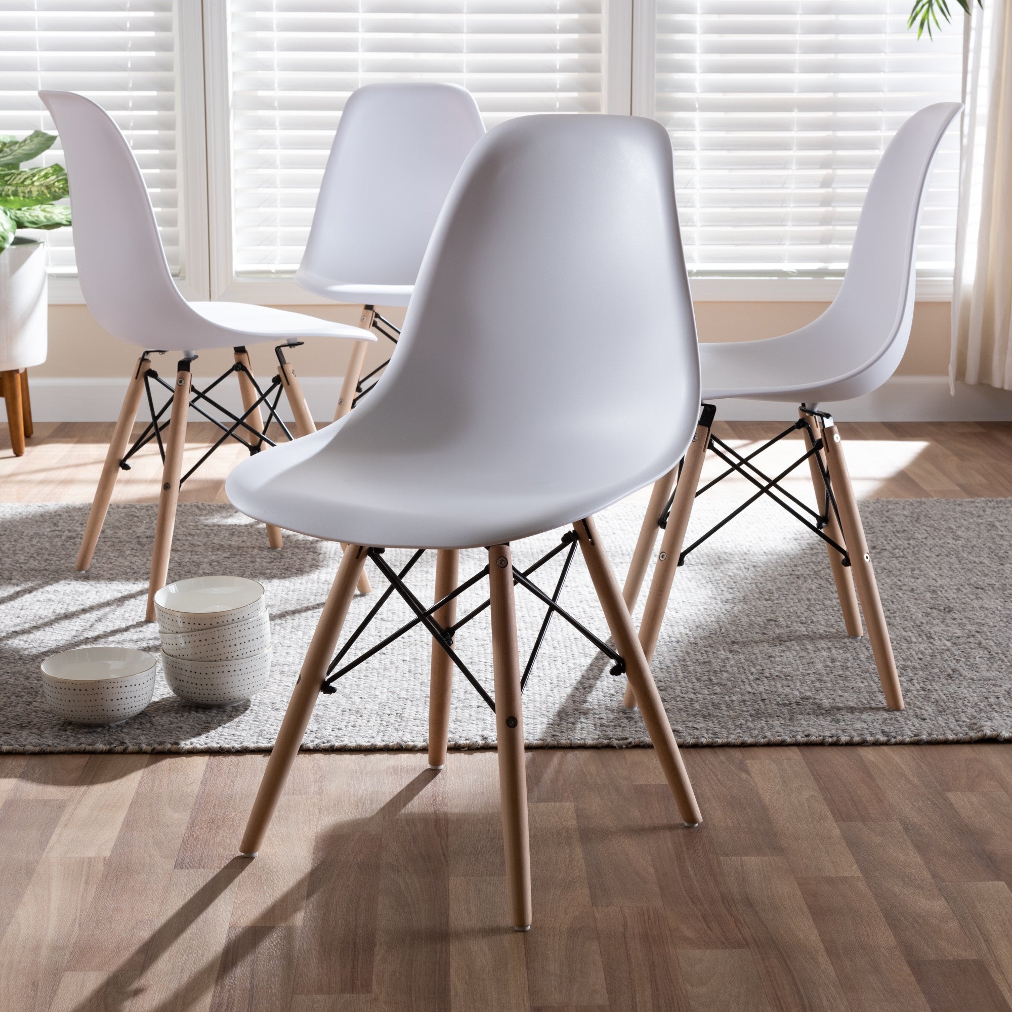 Baxton Studio Sydnea Mid-Century Modern White Acrylic Brown Wood Finished Dining Chair (Set of 4)