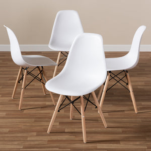 Baxton Studio Sydnea Mid-Century Modern White Acrylic Brown Wood Finished Dining Chair (Set of 4)