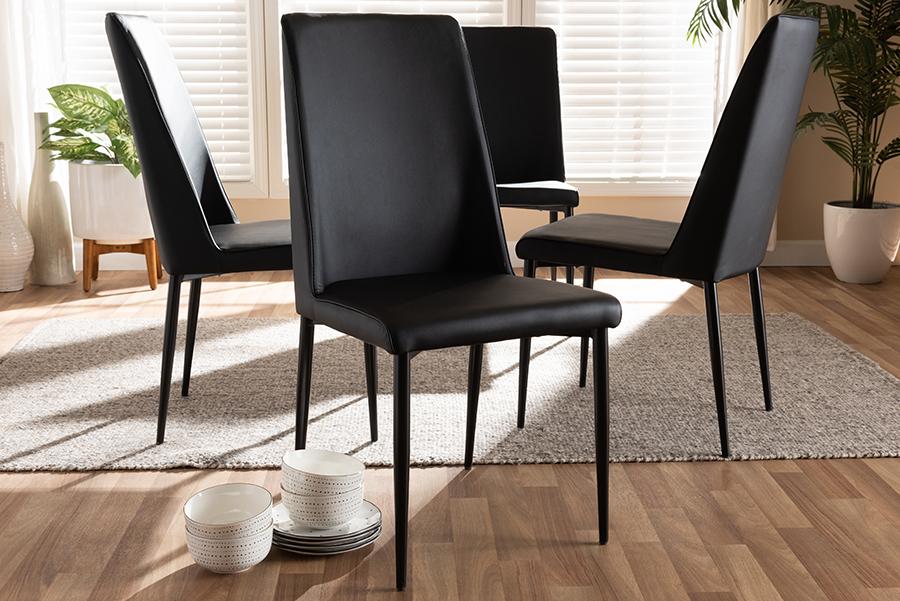 Baxton Studio Chandelle Modern and Contemporary Black Faux Leather Upholstered Dining Chair (Set of 4)