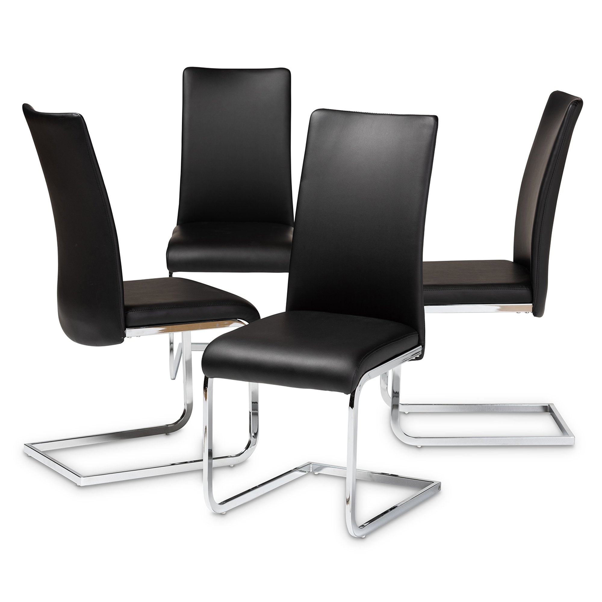 Baxton Studio Cyprien Modern and Contemporary Black Faux Leather Upholstered Dining Chair (Set of 4)