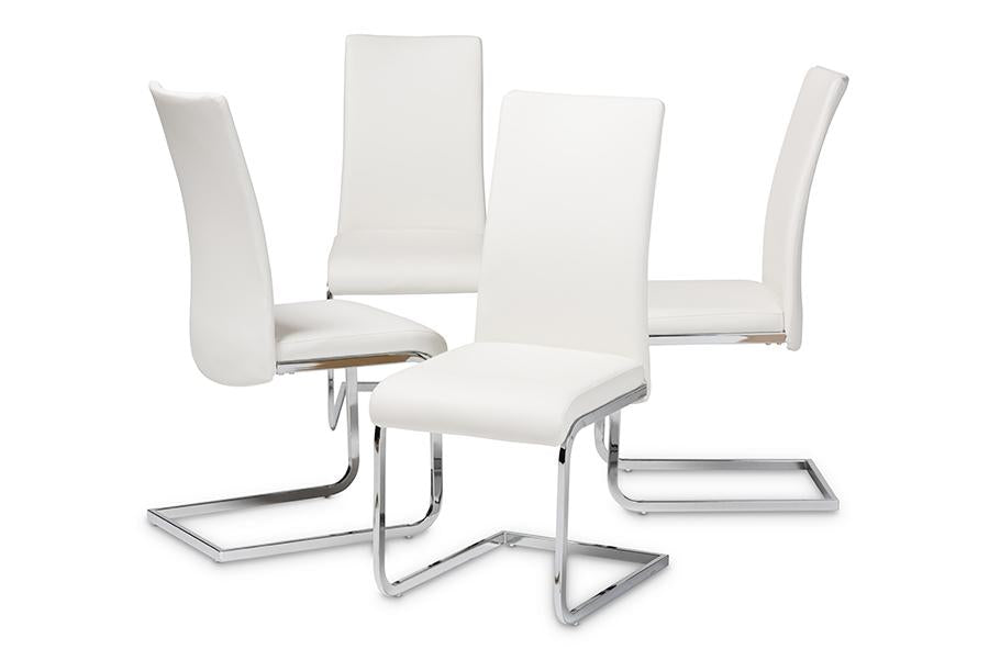 Baxton Studio Cyprien Modern and Contemporary White Faux Leather Upholstered Dining Chair (Set of 4)