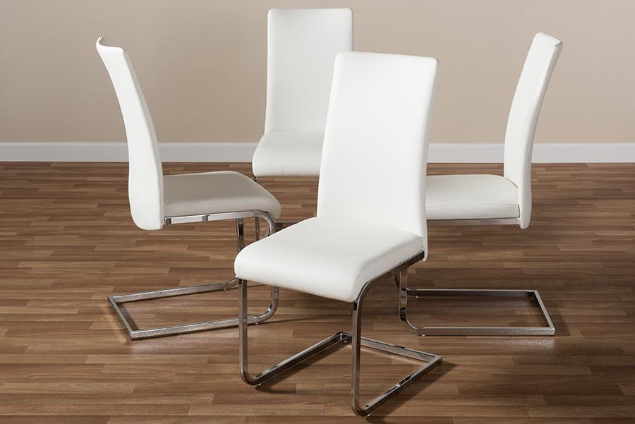 Baxton Studio Cyprien Modern and Contemporary White Faux Leather Upholstered Dining Chair (Set of 4)