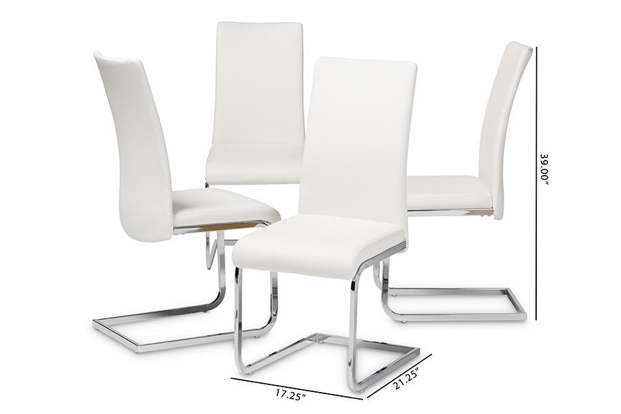 Baxton Studio Cyprien Modern and Contemporary White Faux Leather Upholstered Dining Chair (Set of 4)