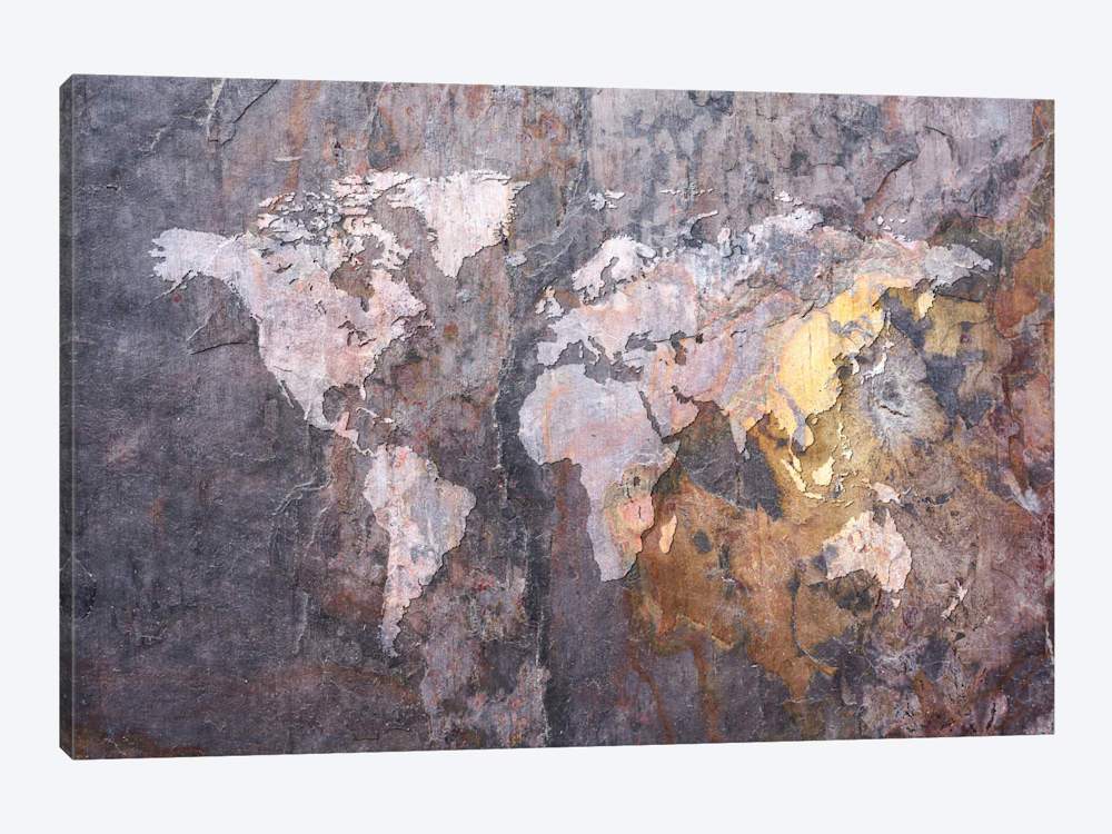 World Map on Stone Background by Michael Tompsett Canvas Print - UNQFurniture