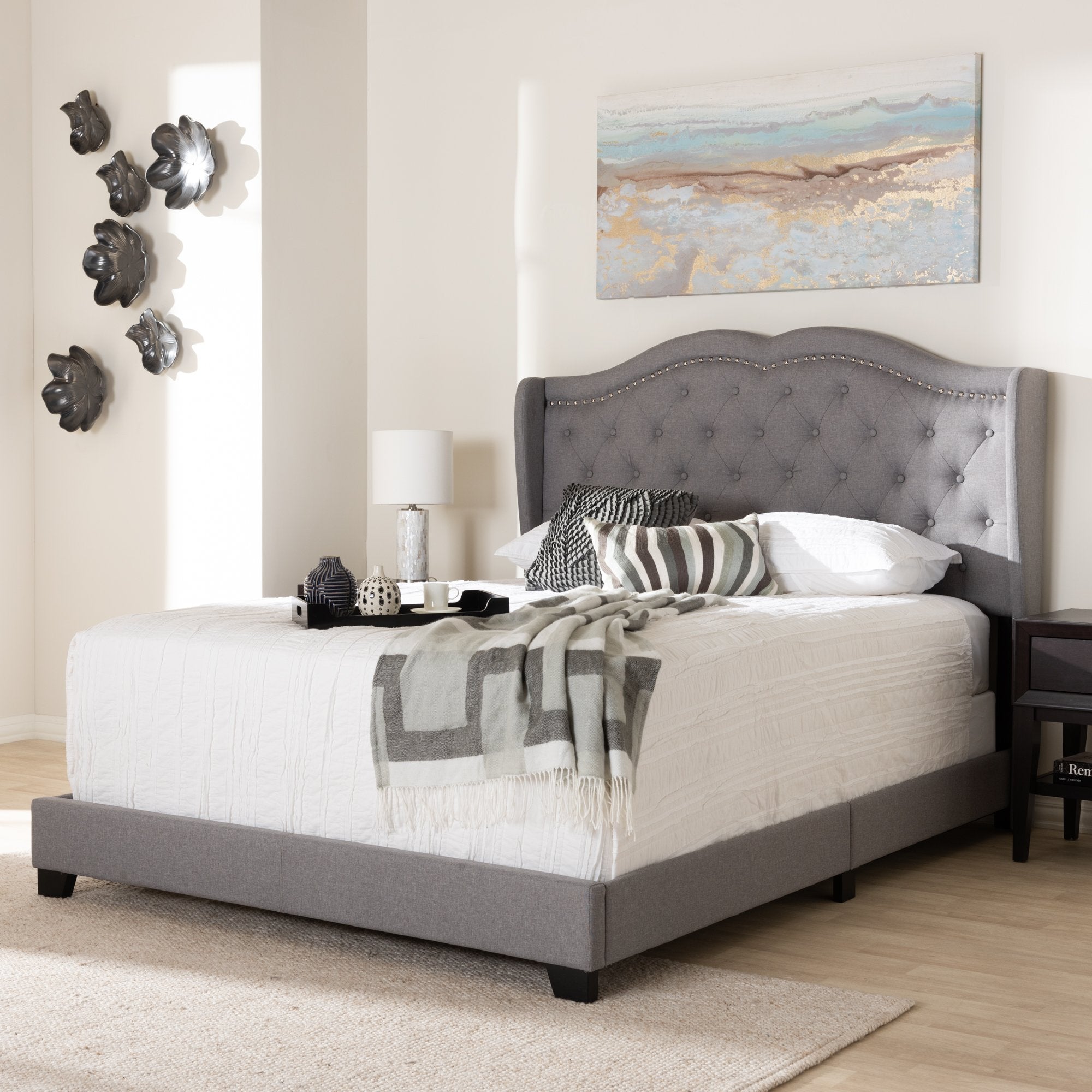 Baxton Studio Aden Modern and Contemporary Grey Fabric Upholstered Full Size Bed