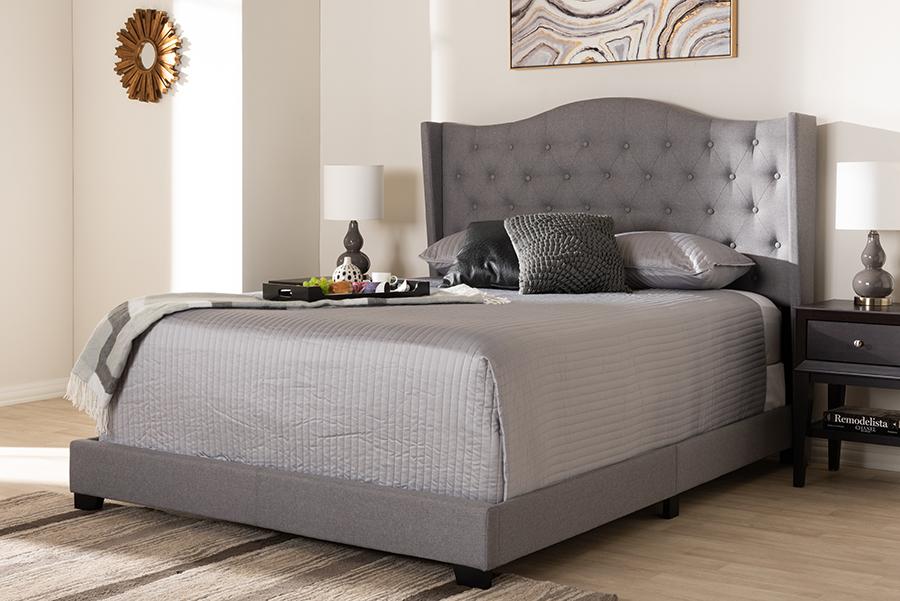 Baxton Studio Alesha Modern and Contemporary Grey Fabric Upholstered Queen Size Bed