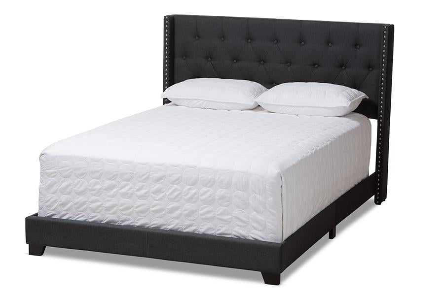 Baxton Studio Brady Modern and Contemporary Charcoal Grey Fabric Upholstered Queen Size Bed