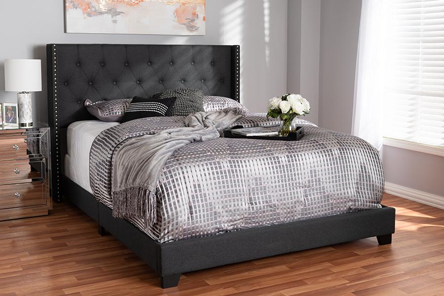 Baxton Studio Brady Modern and Contemporary Charcoal Grey Fabric Upholstered Full Size Bed