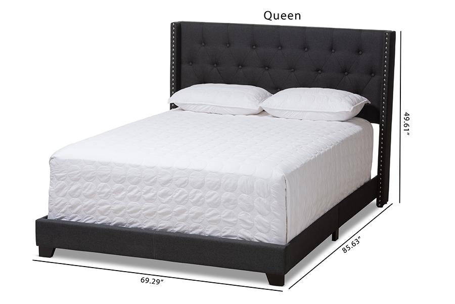 Baxton Studio Brady Modern and Contemporary Charcoal Grey Fabric Upholstered Queen Size Bed