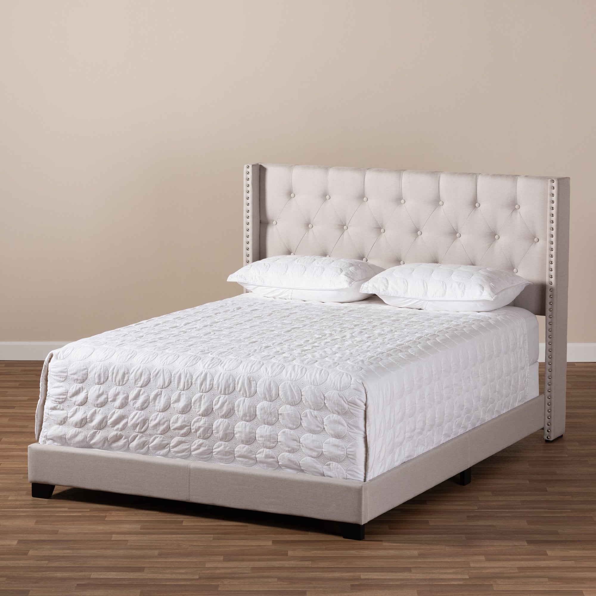 Baxton Studio Brady Modern and Contemporary Beige Fabric Upholstered Queen Size Bed