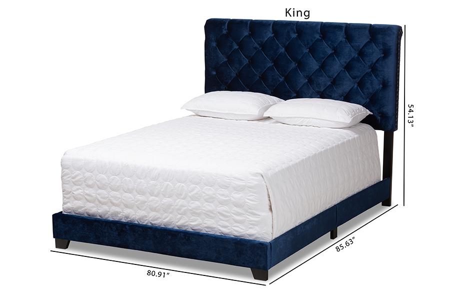 Baxton Studio Candace Luxe and Glamour Navy Velvet Upholstered Queen Size Bed