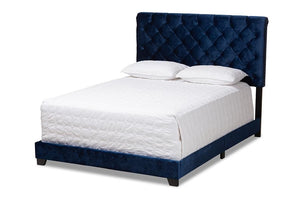 Baxton Studio Candace Luxe and Glamour Navy Velvet Upholstered Queen Size Bed