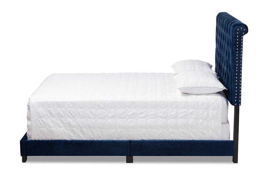 Baxton Studio Candace Luxe and Glamour Navy Velvet Upholstered Queen Size Bed