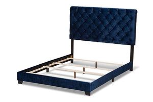 Baxton Studio Candace Luxe and Glamour Navy Velvet Upholstered King Size Bed