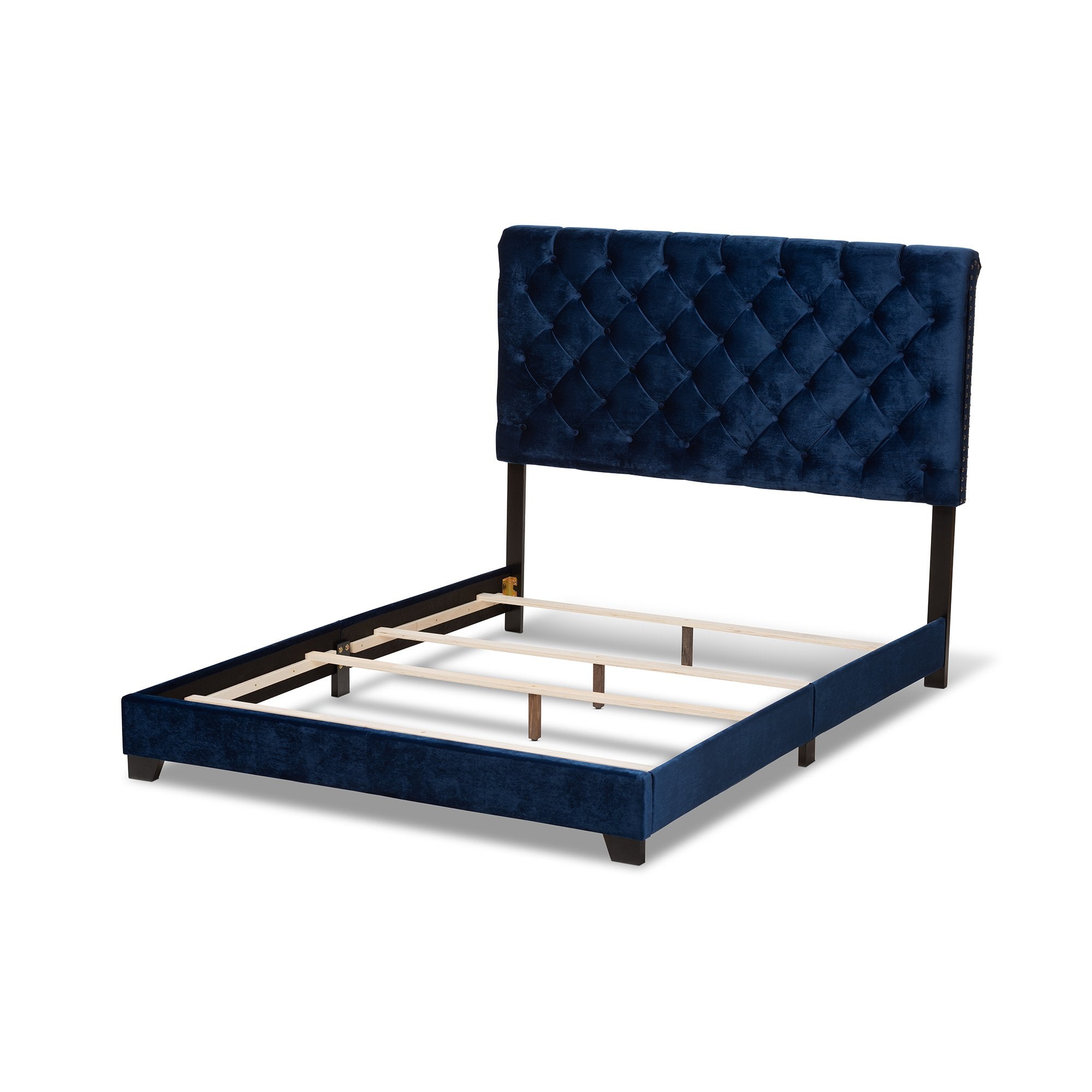 Baxton Studio Candace Luxe and Glamour Navy Velvet Upholstered King Size Bed