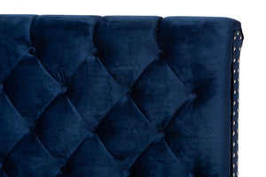 Baxton Studio Candace Luxe and Glamour Navy Velvet Upholstered King Size Bed