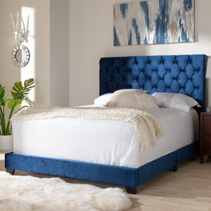 Baxton Studio Candace Luxe and Glamour Navy Velvet Upholstered Queen Size Bed