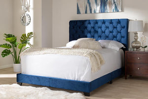 Baxton Studio Candace Luxe and Glamour Navy Velvet Upholstered King Size Bed