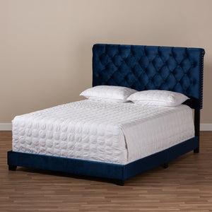 Baxton Studio Candace Luxe and Glamour Navy Velvet Upholstered Queen Size Bed