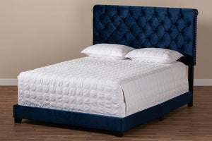 Baxton Studio Candace Luxe and Glamour Navy Velvet Upholstered King Size Bed