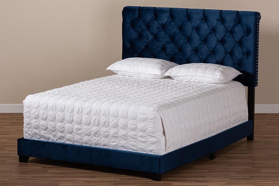 Baxton Studio Candace Luxe and Glamour Navy Velvet Upholstered Queen Size Bed