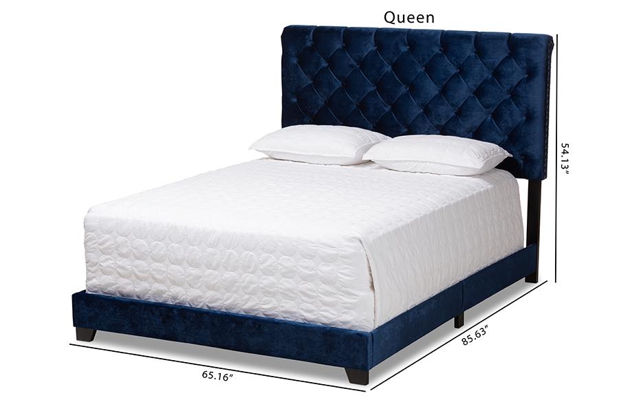 Baxton Studio Candace Luxe and Glamour Navy Velvet Upholstered Queen Size Bed