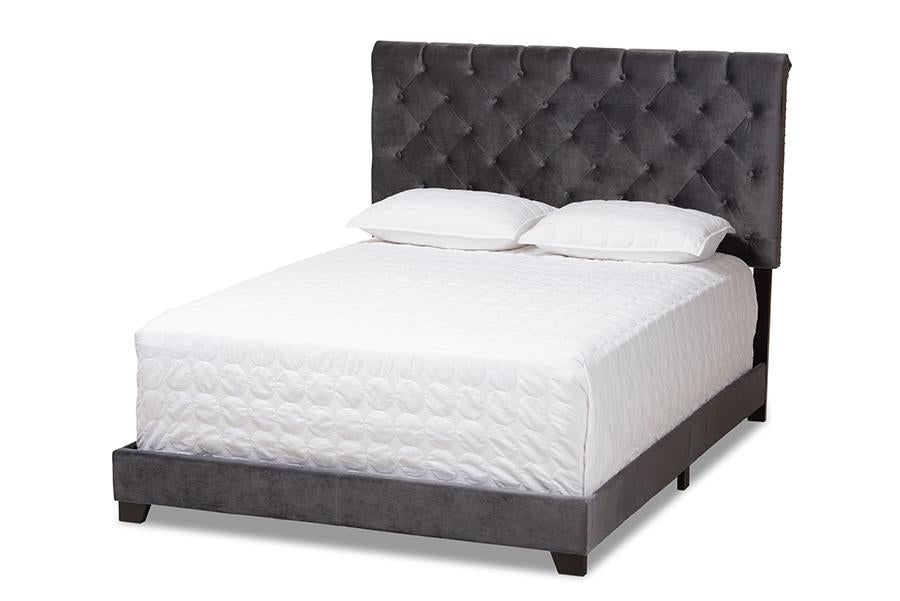 Baxton Studio Candace Luxe and Glamour Dark Grey Velvet Upholstered Full Size Bed