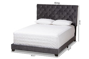 Baxton Studio Candace Luxe and Glamour Dark Grey Velvet Upholstered Queen Size Bed