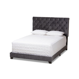 Baxton Studio Candace Luxe and Glamour Dark Grey Velvet Upholstered King Size Bed