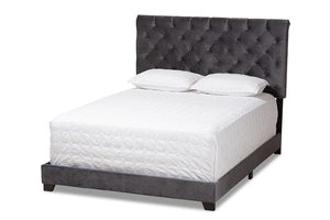 Baxton Studio Candace Luxe and Glamour Dark Grey Velvet Upholstered Queen Size Bed