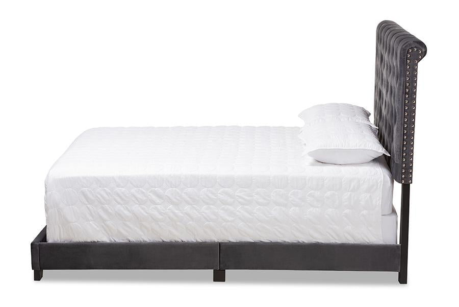 Baxton Studio Candace Luxe and Glamour Dark Grey Velvet Upholstered Full Size Bed