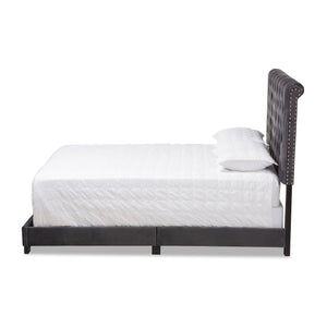 Baxton Studio Candace Luxe and Glamour Dark Grey Velvet Upholstered Queen Size Bed