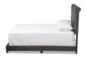 Baxton Studio Candace Luxe and Glamour Dark Grey Velvet Upholstered Queen Size Bed