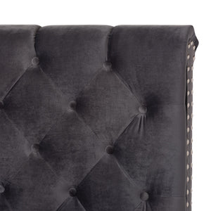 Baxton Studio Candace Luxe and Glamour Dark Grey Velvet Upholstered King Size Bed