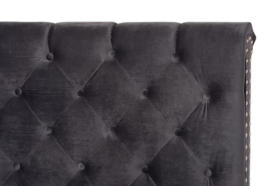 Baxton Studio Candace Luxe and Glamour Dark Grey Velvet Upholstered King Size Bed