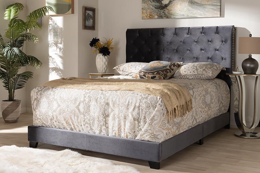 Baxton Studio Candace Luxe and Glamour Dark Grey Velvet Upholstered Full Size Bed