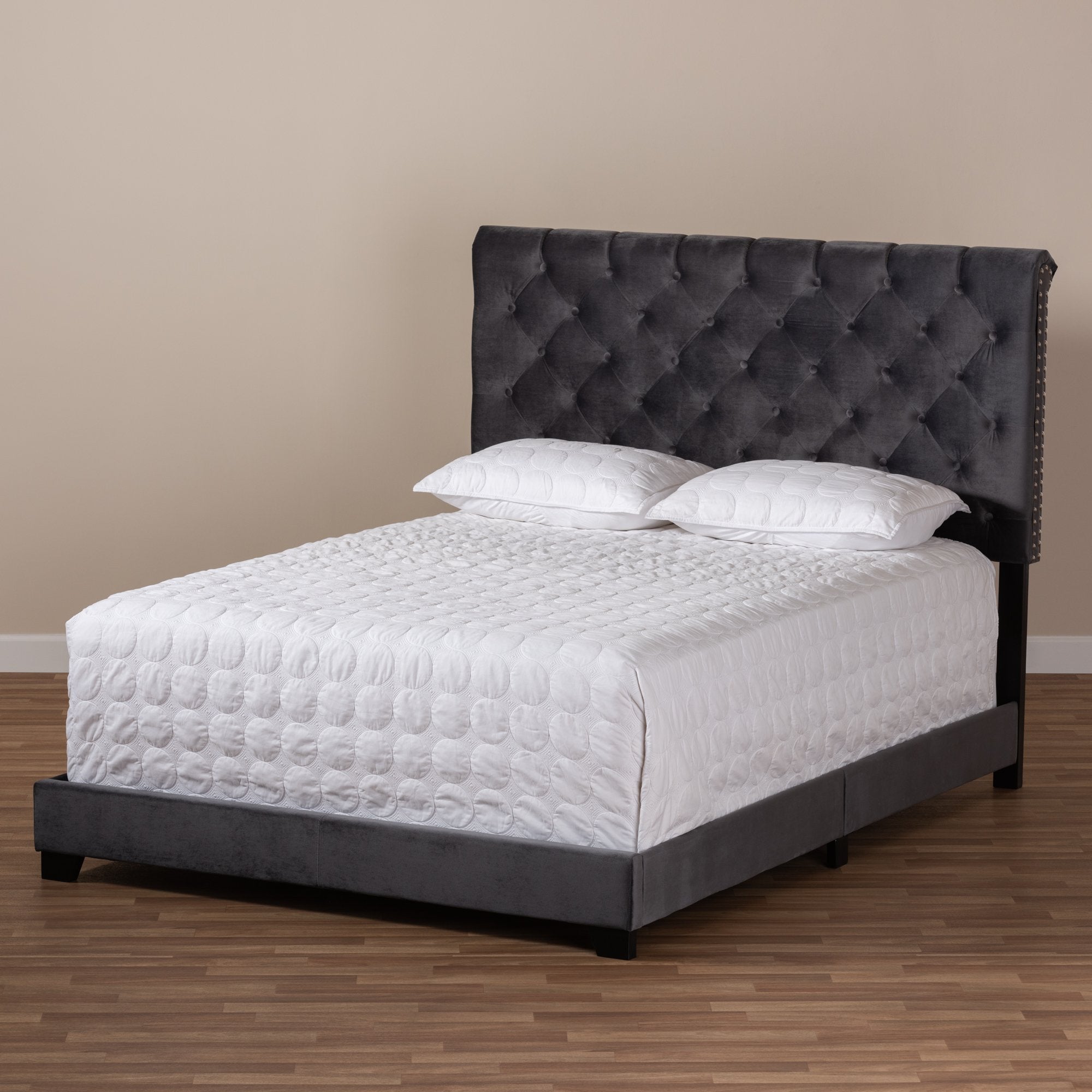 Baxton Studio Candace Luxe and Glamour Dark Grey Velvet Upholstered Full Size Bed