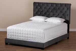 Baxton Studio Candace Luxe and Glamour Dark Grey Velvet Upholstered Full Size Bed