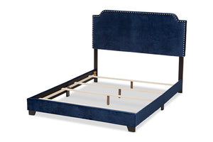 Baxton Studio Darcy Luxe and Glamour Navy Velvet Upholstered King Size Bed