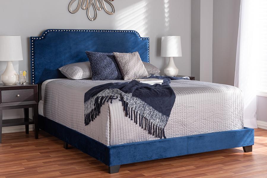 Baxton Studio Darcy Luxe and Glamour Navy Velvet Upholstered Queen Size Bed