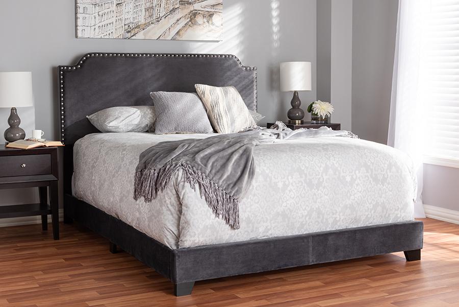 Baxton Studio Darcy Luxe and Glamour Dark Grey Velvet Upholstered Full Size Bed