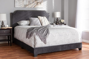 Baxton Studio Darcy Luxe and Glamour Dark Grey Velvet Upholstered Queen Size Bed