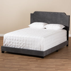 Baxton Studio Darcy Luxe and Glamour Dark Grey Velvet Upholstered Queen Size Bed