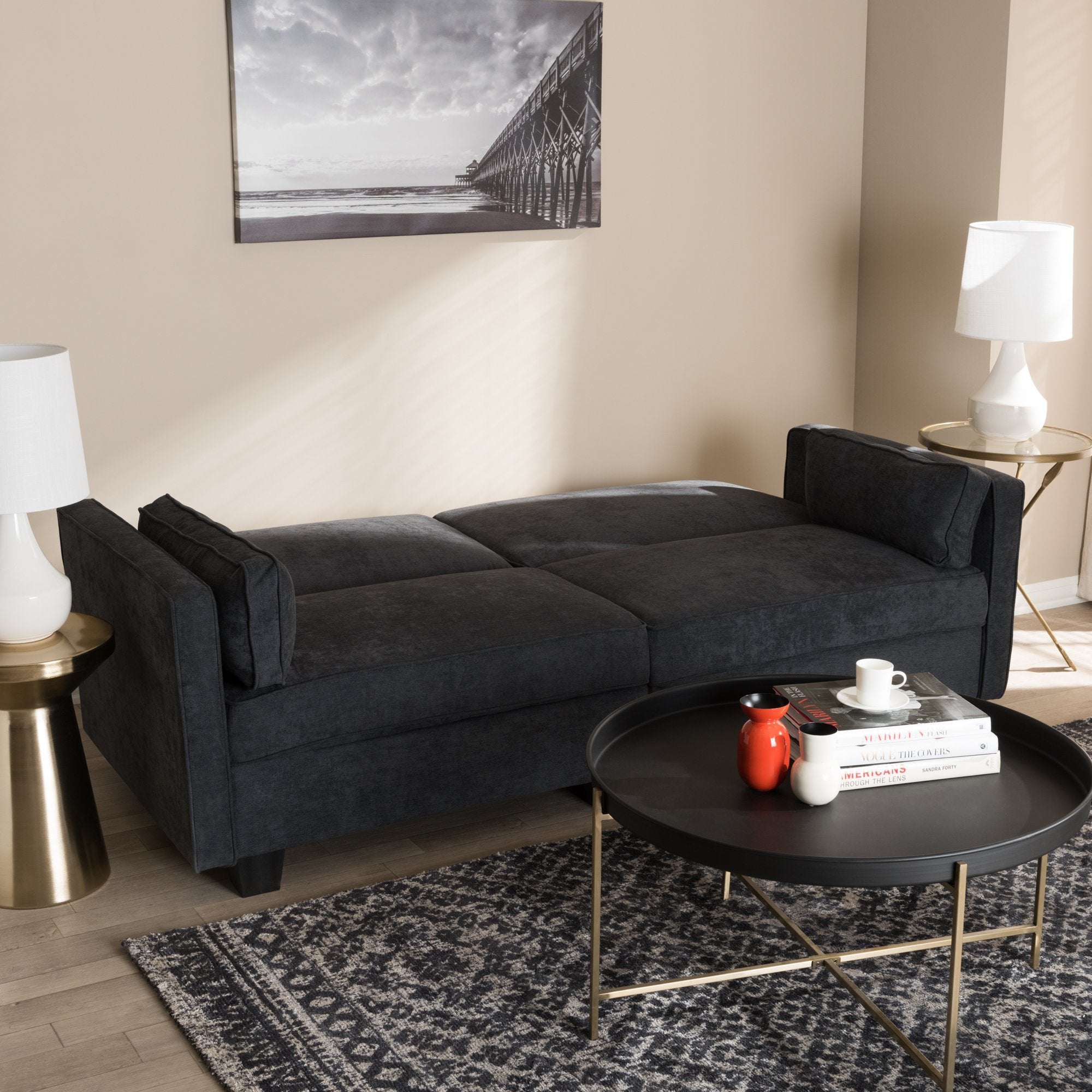 Baxton Studio Felicity Modern and Contemporary Dark Gray Fabric Upholstered Sleeper Sofa