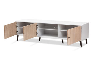 Baxton Studio Bastien Mid-Century Modern White and Light Oak 6-Shelf TV Stand