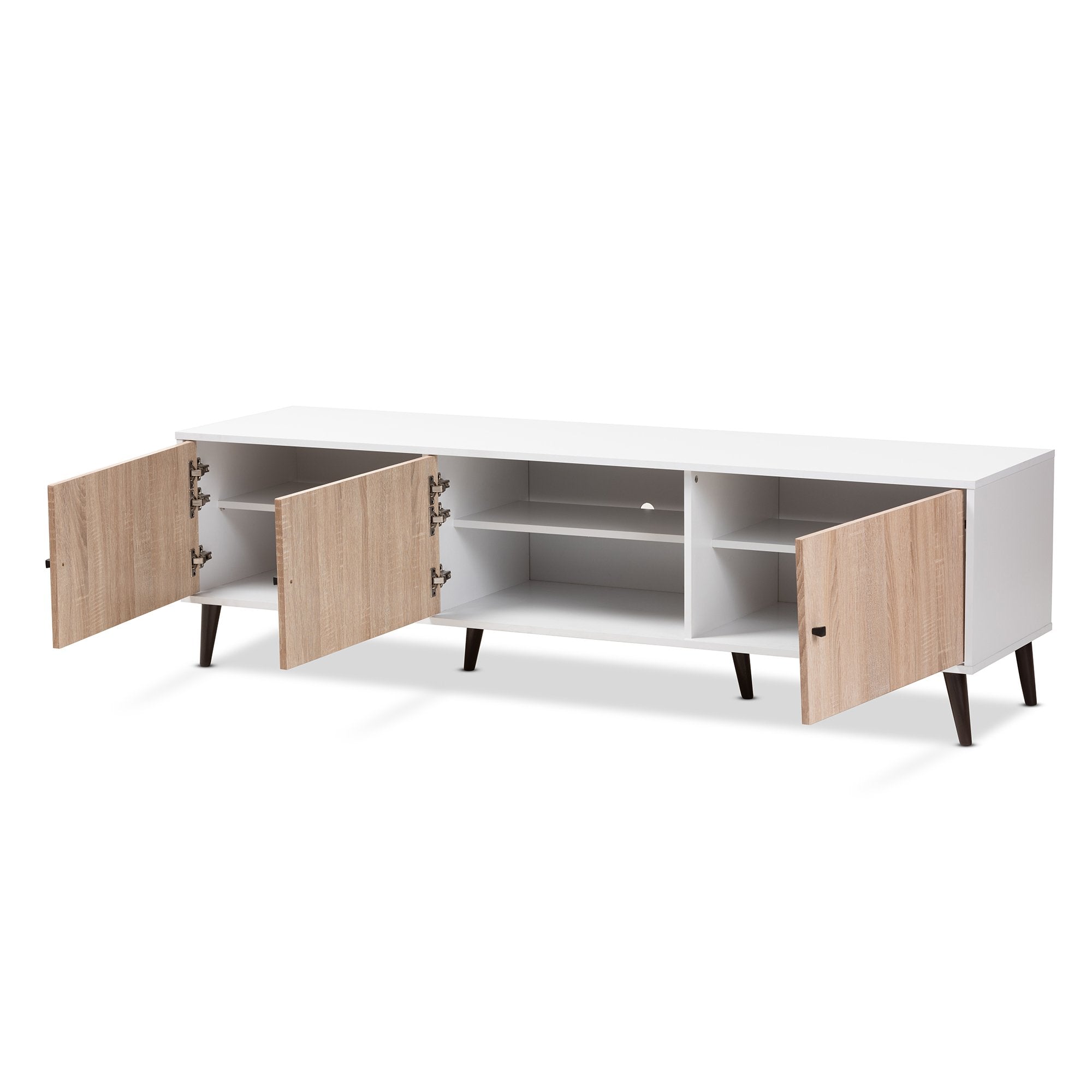 Baxton Studio Bastien Mid-Century Modern White and Light Oak 6-Shelf TV Stand