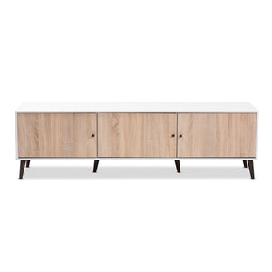 Baxton Studio Bastien Mid-Century Modern White and Light Oak 6-Shelf TV Stand