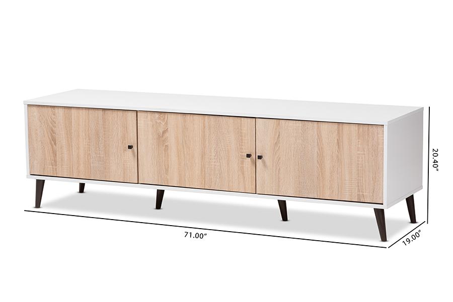 Baxton Studio Bastien Mid-Century Modern White and Light Oak 6-Shelf TV Stand