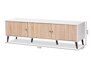 Baxton Studio Bastien Mid-Century Modern White and Light Oak 6-Shelf TV Stand