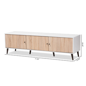 Baxton Studio Bastien Mid-Century Modern White and Light Oak 6-Shelf TV Stand